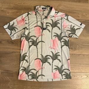 Bad Birdie light gray flamingo Polo Shirt, M